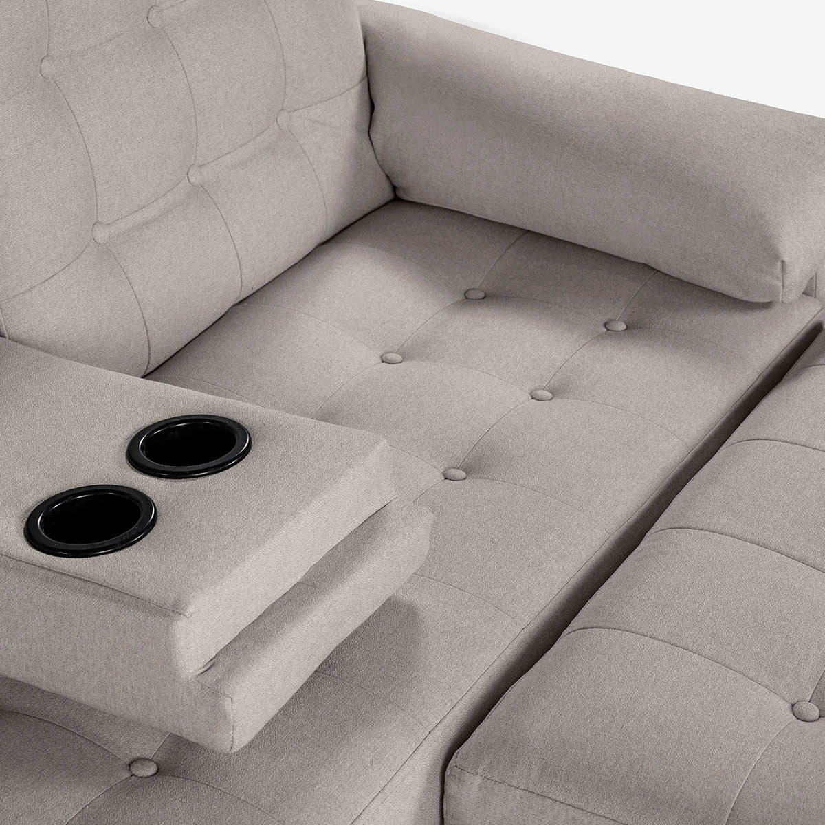 Sala Modular Chica Makora Praia Gris Claro Lino De 2 Plazas Con Portavasos + Taburete