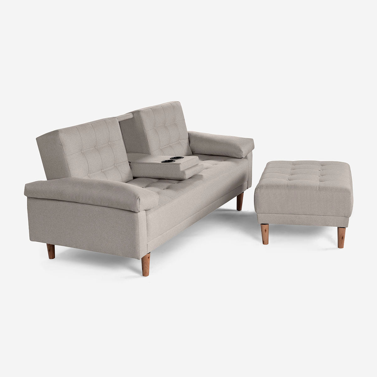 Sala Modular Chica Makora Praia Gris Claro Lino De 2 Plazas Con Portavasos + Taburete