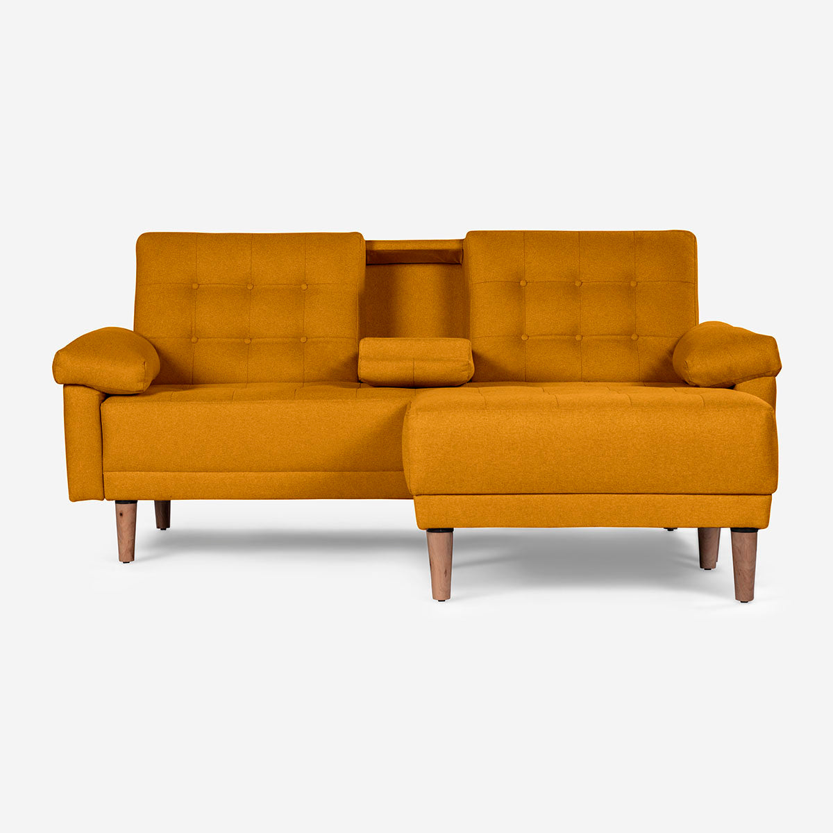 Sala Modular Chica Makora Praia Mostaza Lino De 2 Plazas Con Portavasos + Taburete