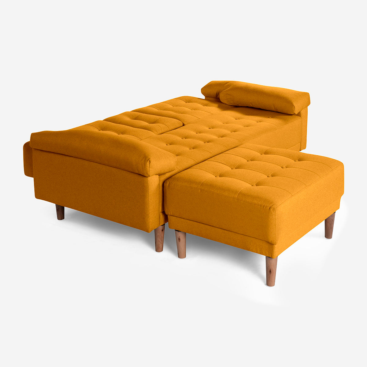 Sala Modular Chica Makora Praia Mostaza Lino De 2 Plazas Con Portavasos + Taburete