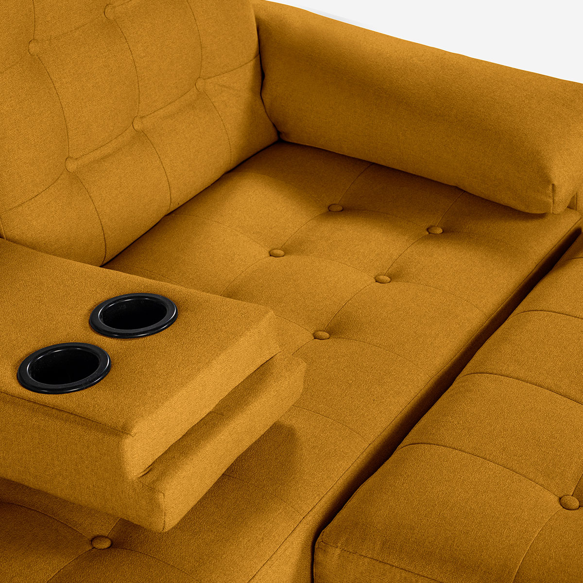 Sala Modular Chica Makora Praia Mostaza Lino De 2 Plazas Con Portavasos + Taburete