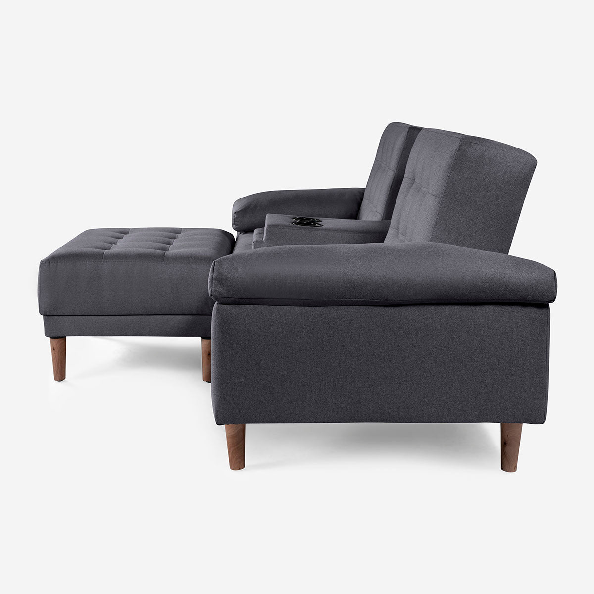 Sala Modular Chica Makora Praia Gris Oxford Lino De 2 Plazas Con Portavasos + Taburete
