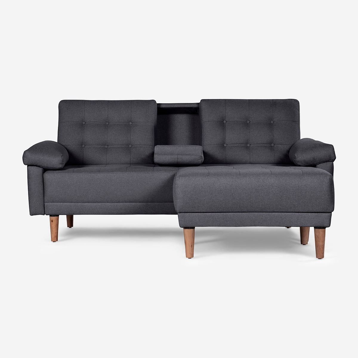 Sala Modular Chica Makora Praia Gris Oxford Lino De 2 Plazas Con Portavasos + Taburete