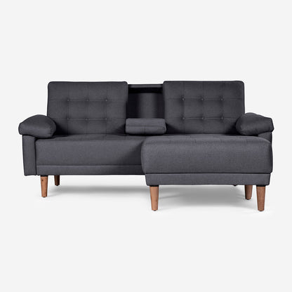 Sala Modular Chica Makora Praia Gris Oxford Lino De 2 Plazas Con Portavasos + Taburete