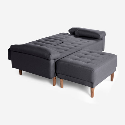 Sala Modular Chica Makora Praia Gris Oxford Lino De 2 Plazas Con Portavasos + Taburete