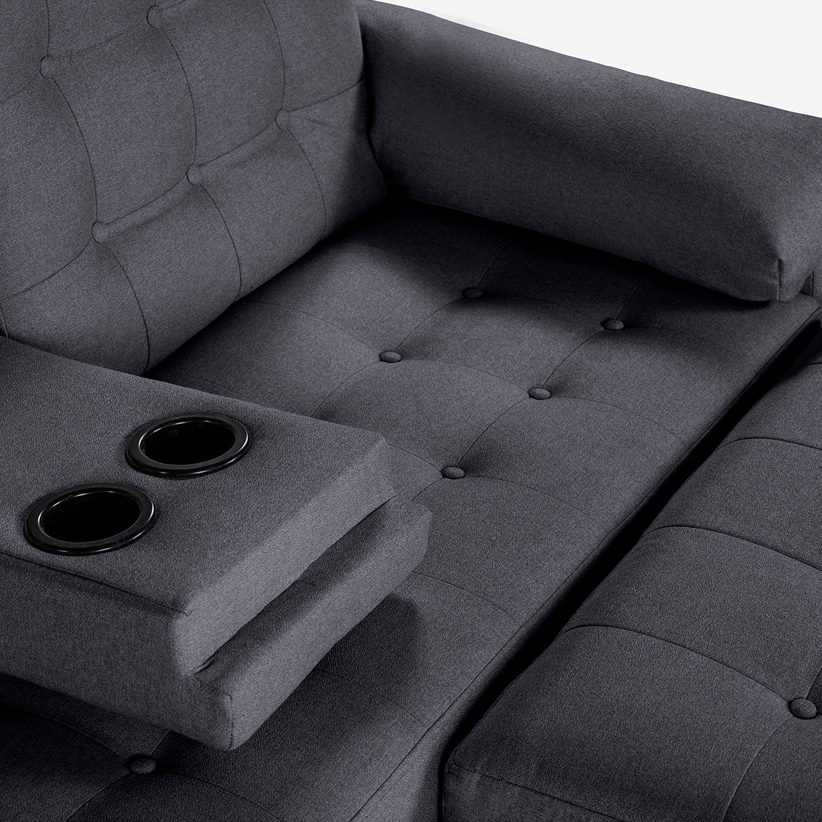 Sala Modular Chica Makora Praia Gris Oxford Lino De 2 Plazas Con Portavasos + Taburete