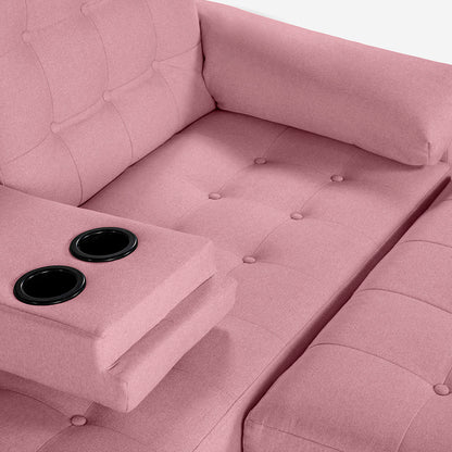 Sala Modular Chica Makora Praia Rosa Lino De 2 Plazas Con Portavasos + Taburete