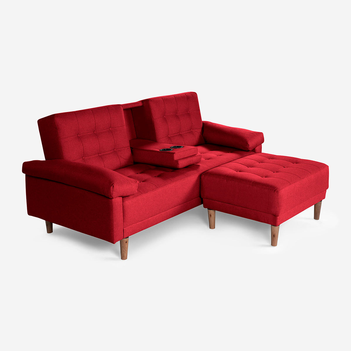 Sala Modular Chica Makora Praia Rojo Lino De 2 Plazas Con Portavasos + Taburete