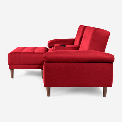 Sala Modular Chica Makora Praia Rojo Lino De 2 Plazas Con Portavasos + Taburete