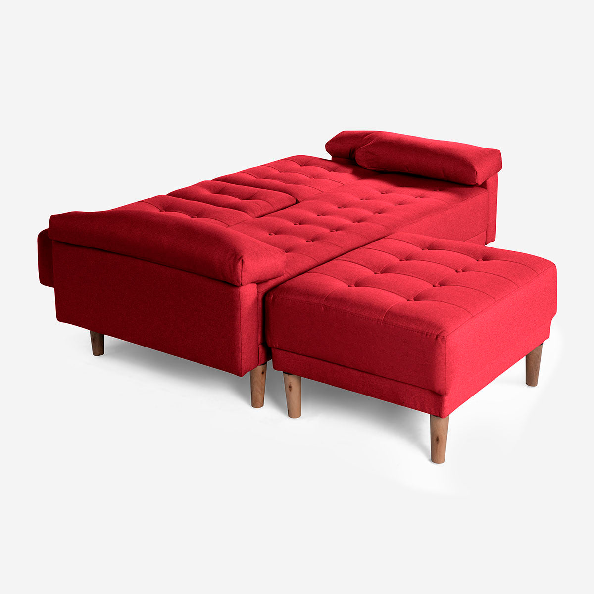 Sala Modular Chica Makora Praia Rojo Lino De 2 Plazas Con Portavasos + Taburete