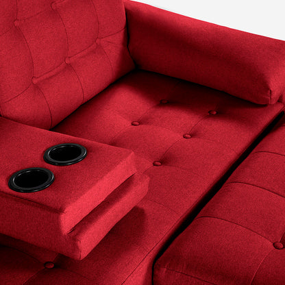 Sala Modular Chica Makora Praia Rojo Lino De 2 Plazas Con Portavasos + Taburete