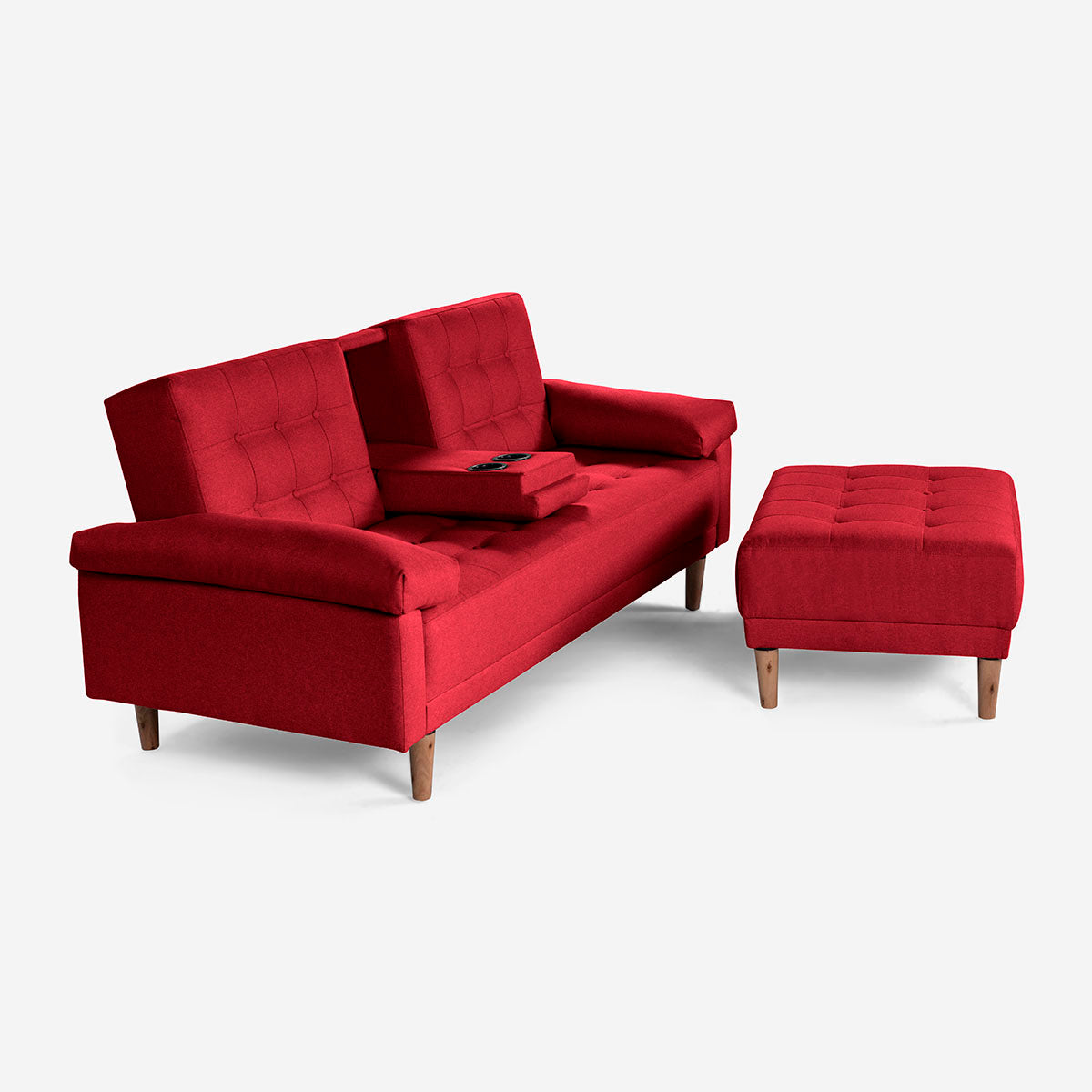 Sala Modular Chica Makora Praia Rojo Lino De 2 Plazas Con Portavasos + Taburete