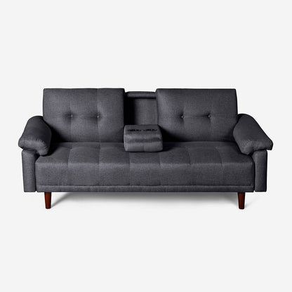 Sofá Cama Makora Presley Gris Oxford Lino De 3 Plazas Con Portavasos - Outlet