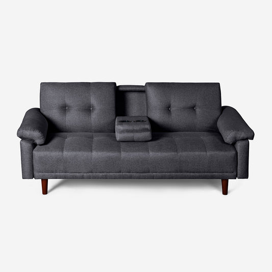 Sofá Cama Makora Presley Gris Oxford Lino De 3 Plazas Con Portavasos - Outlet