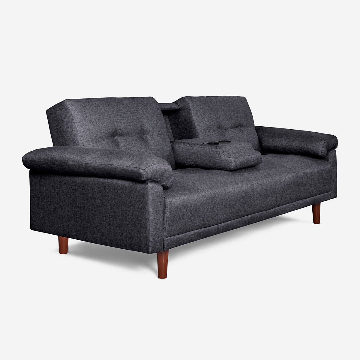 Sofá Cama Makora Presley Gris Oxford Lino De 3 Plazas Con Portavasos - Outlet