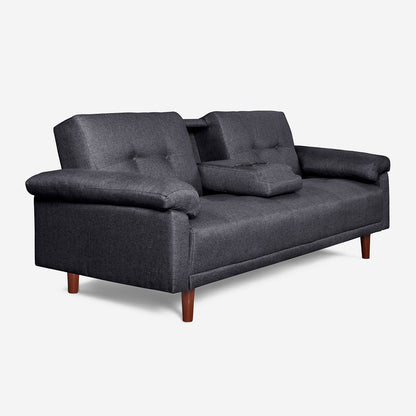 Sofá Cama Makora Presley Gris Oxford Lino De 3 Plazas Con Portavasos - Outlet