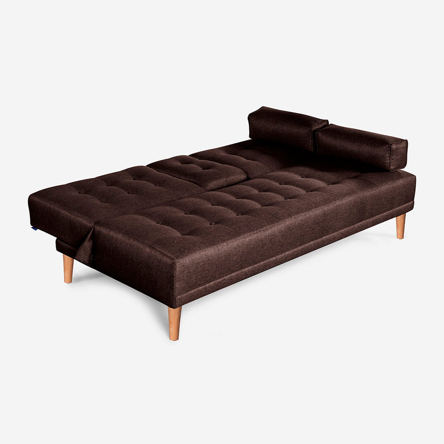 Sofá Cama Queen Chocolate Makora Essentials de Lino Con Portavasos