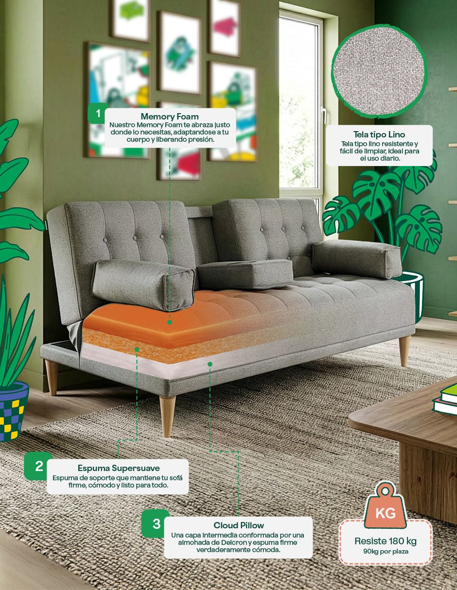 Sofá cama Queen Color Gris Claro