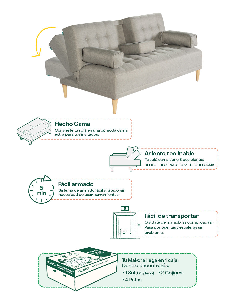 Sofá cama Queen Color Gris Claro