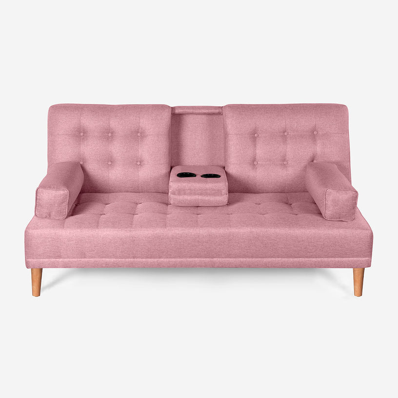 Sofá Cama Queen Palo de Rosa Makora Essentials de Lino Con Portavasos