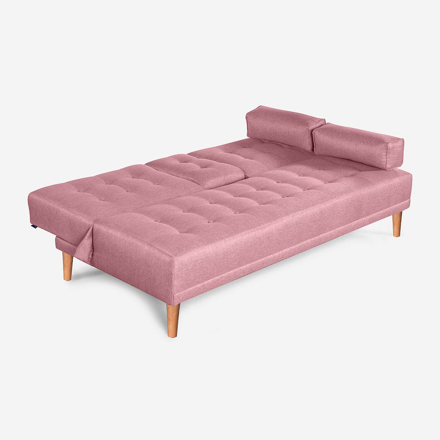 Sofá Cama Queen Palo de Rosa Makora Essentials de Lino Con Portavasos