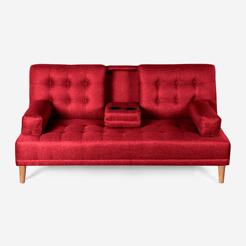 Sofá Cama Queen Rojo Makora Essentials de Lino Con Portavasos