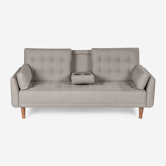 Sofá Cama Makora Royce Gris Claro Lino De 3 Plazas Con Portavasos - Outlet
