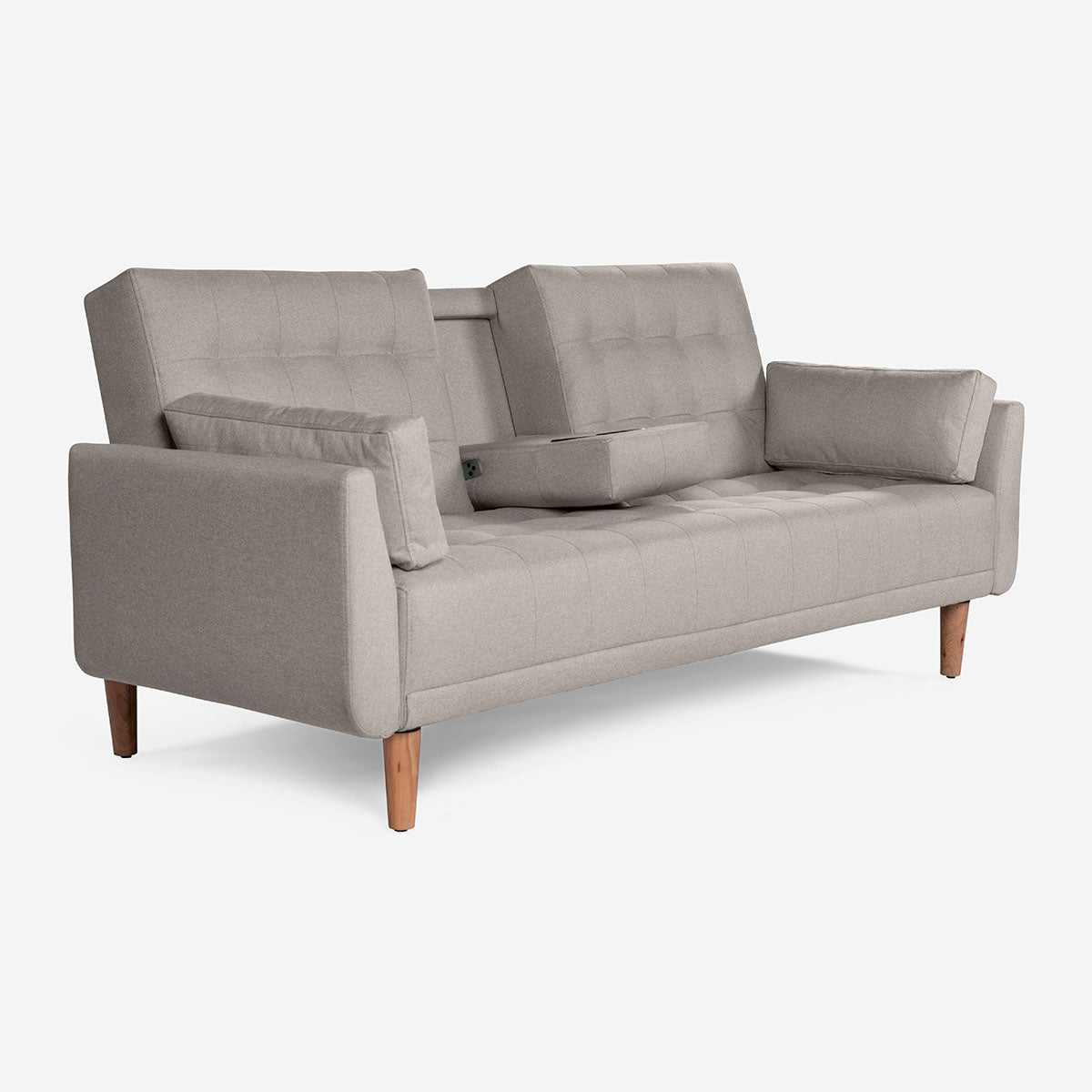 Sofá Cama Makora Royce Gris Claro Lino De 3 Plazas Con Portavasos - Outlet