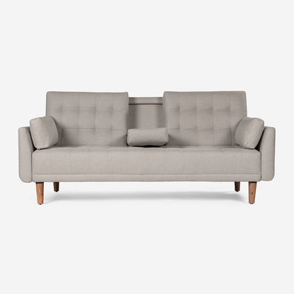 Sofá Cama Makora Royce Gris Claro Lino De 3 Plazas Con Portavasos - Outlet