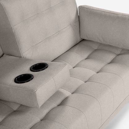 Sofá Cama Makora Royce Gris Claro Lino De 3 Plazas Con Portavasos - Outlet