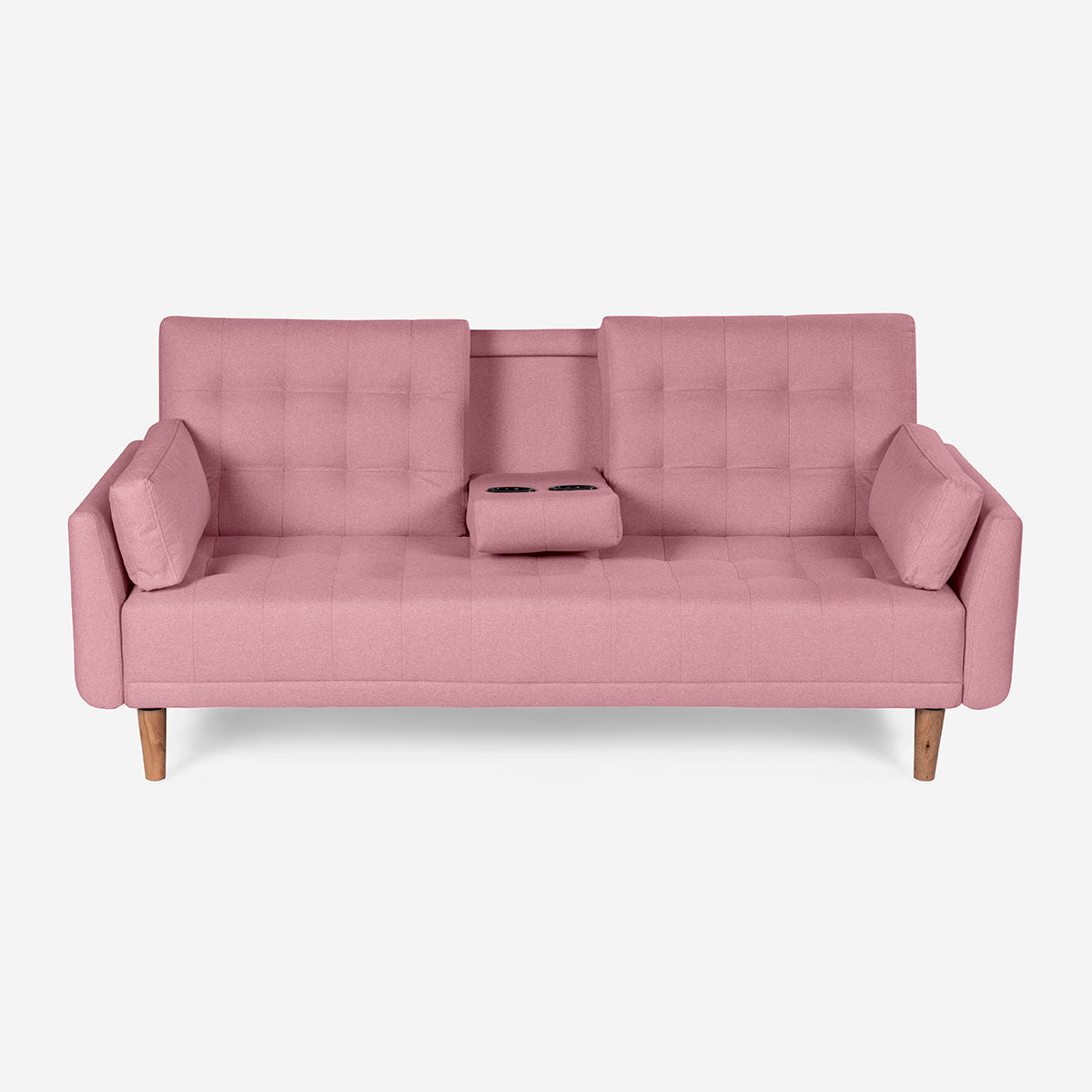 Sofá Cama Makora Royce Rosa Lino De 3 Plazas Con Portavasos - Outlet
