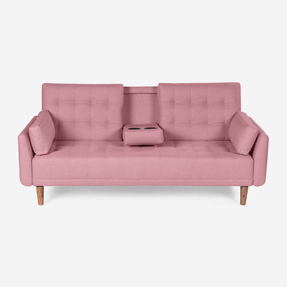Sofá Cama Makora Royce Rosa Lino De 3 Plazas Con Portavasos - Outlet