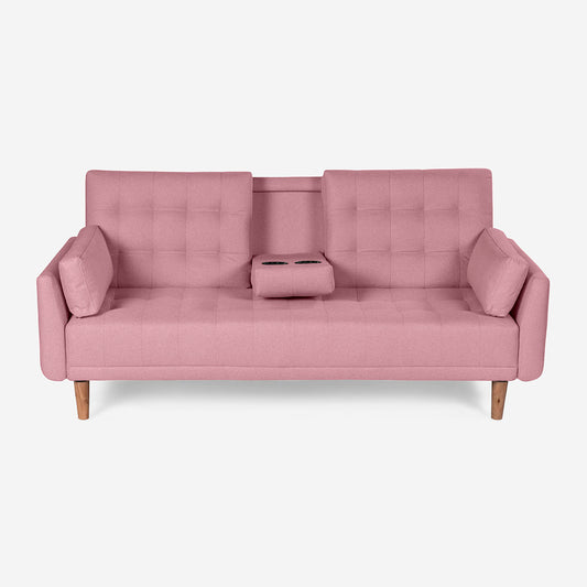 Sofá Cama Makora Royce Rosa Lino De 3 Plazas Con Portavasos - Outlet