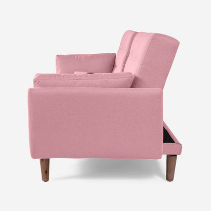 Sofá Cama Makora Royce Rosa Lino De 3 Plazas Con Portavasos - Outlet
