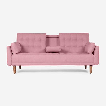 Sofá Cama Makora Royce Rosa Lino De 3 Plazas Con Portavasos - Outlet