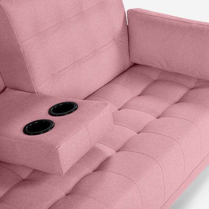 Sofá Cama Makora Royce Rosa Lino De 3 Plazas Con Portavasos - Outlet