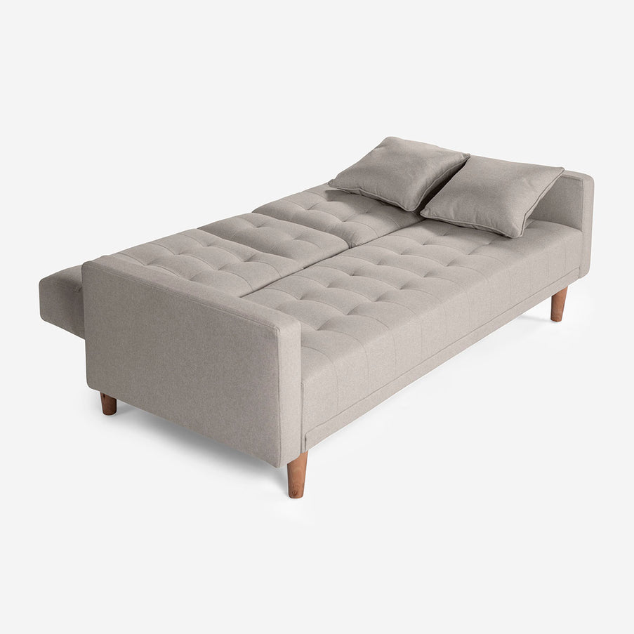 Sofá Cama Tammy Gris Claro Makora Essentials de Lino Con Portavasos