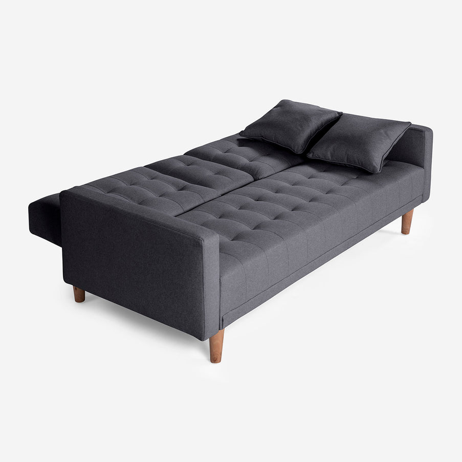 Sofá Cama Tammy Gris Oxford Makora Essentials de Lino Con Portavasos