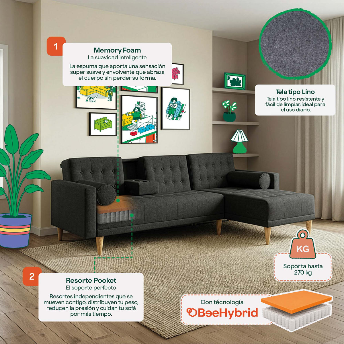 Sala Modular Chica Tyson Gris Oxford
