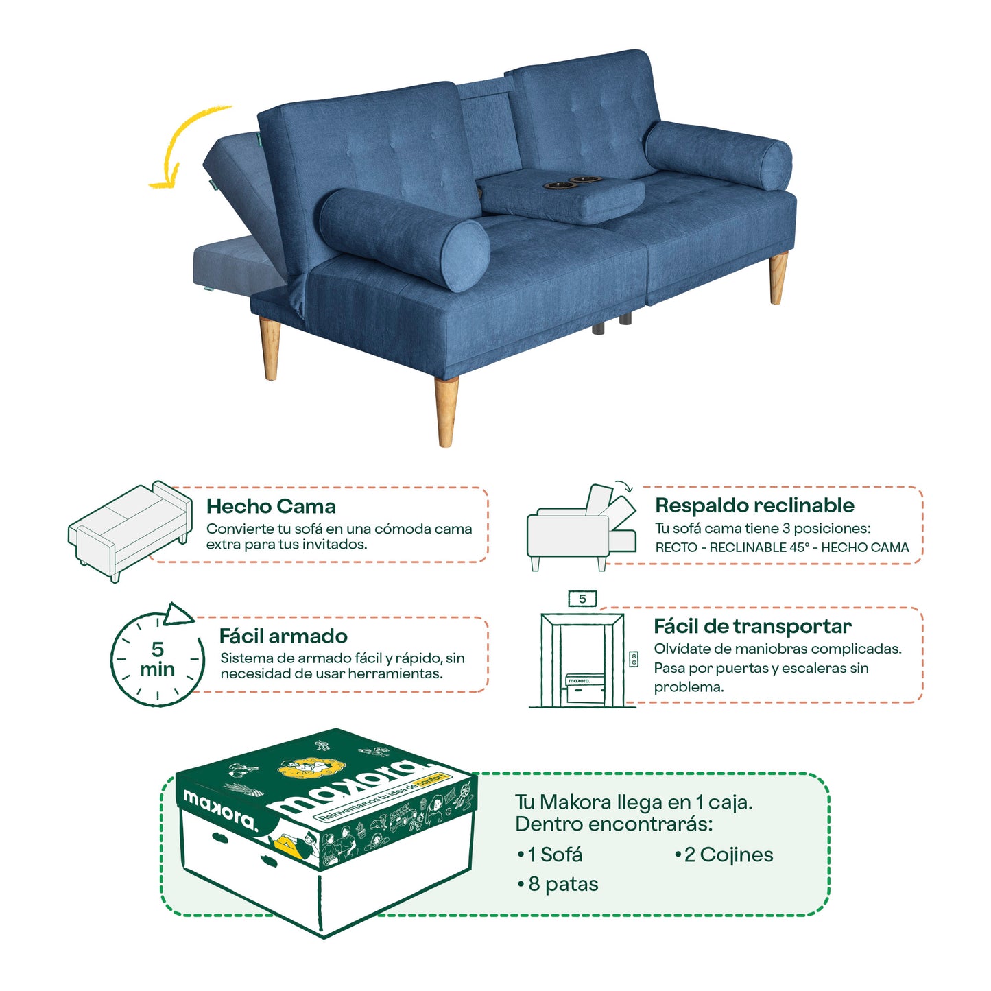 Sofá Cama Zambroni Azul