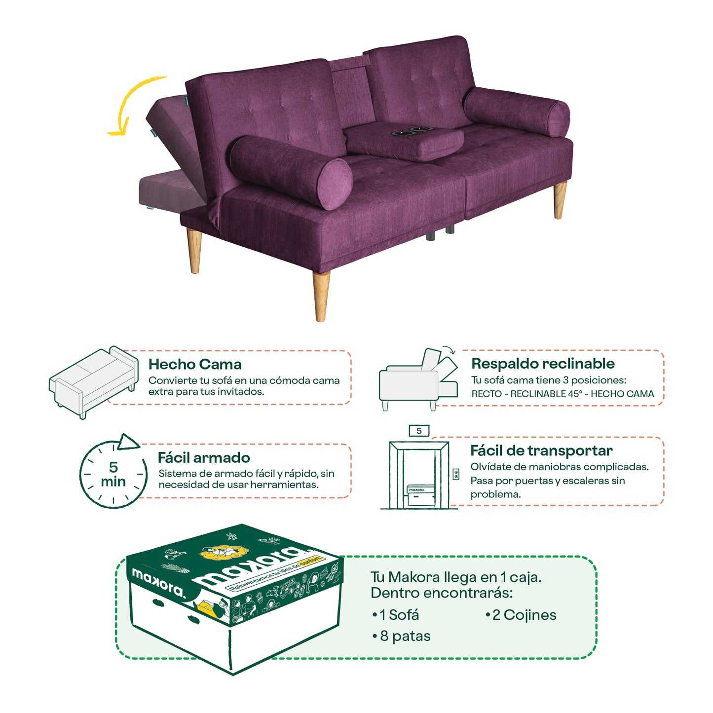Sofá Cama Zambroni Morado