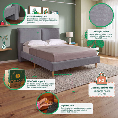 Base de Cama Matrimonial Zenvia Gris