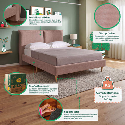 Base de Cama Matrimonial Zenvia Palo de Rosa