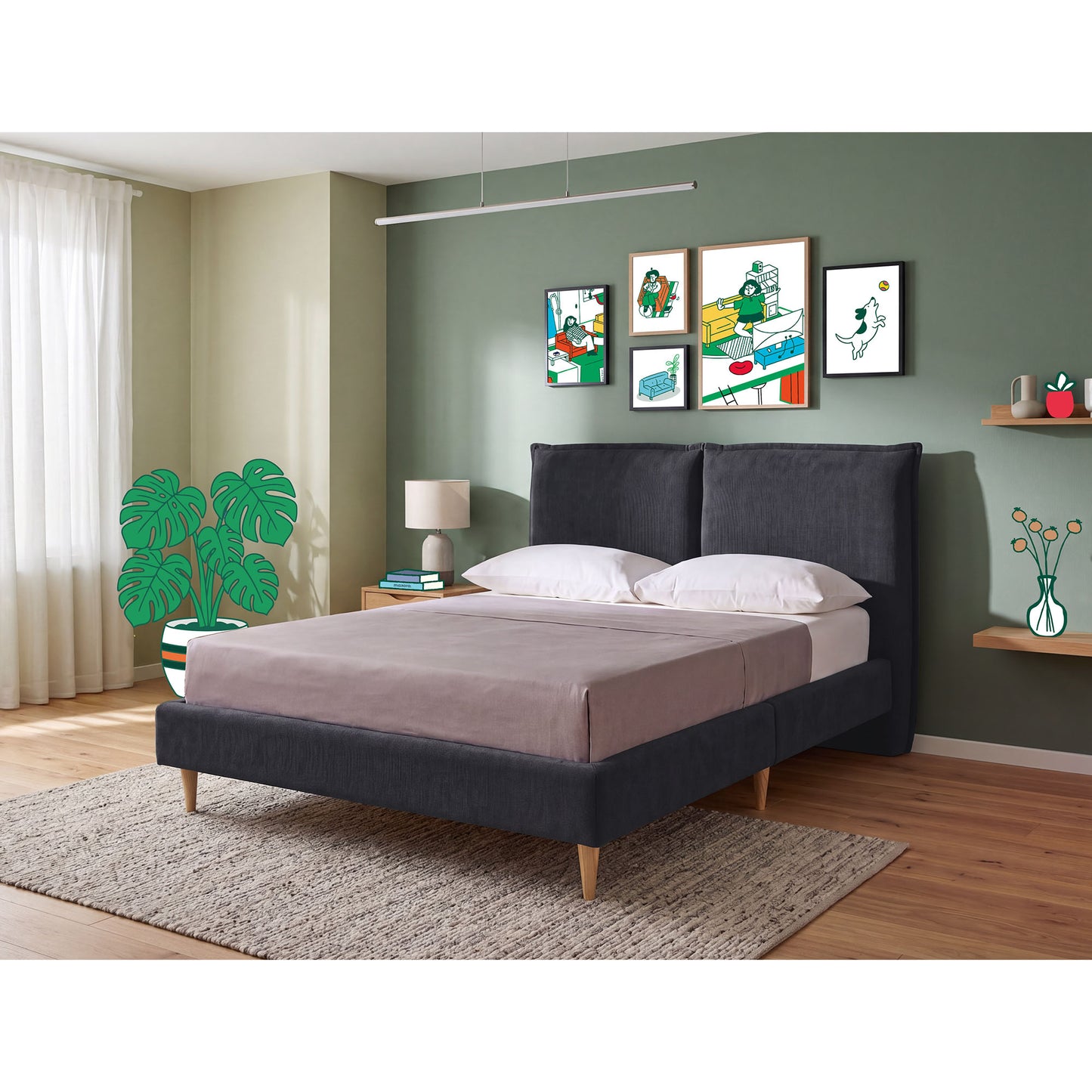 Base de Cama Matrimonial Zenvia Gris Oxford