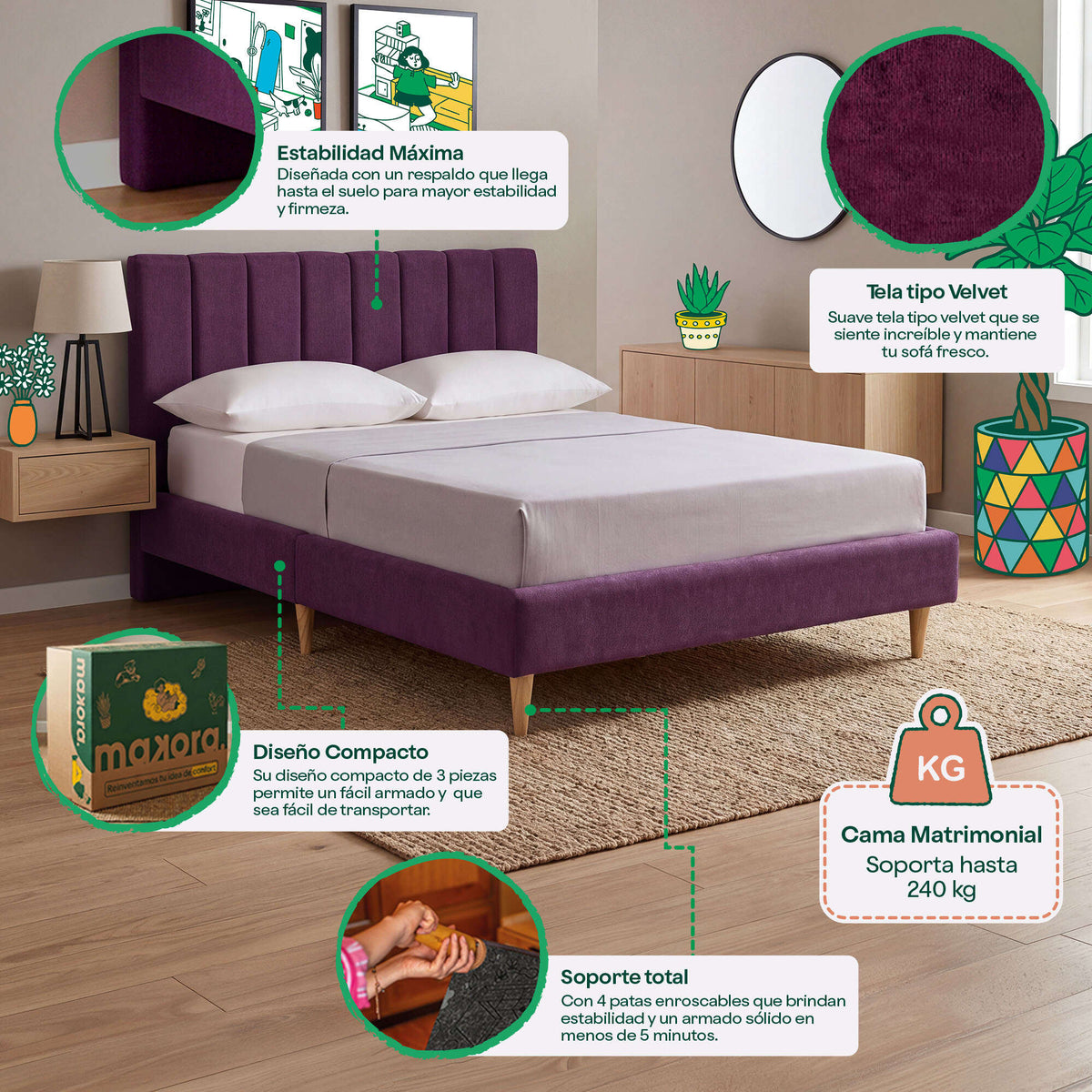 Base de Cama Matrimonial Nostra Morado | Makora