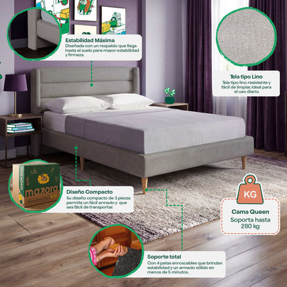 Base de Cama Queen Aroli Gris | Makora