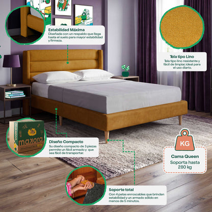 Base de Cama Queen Aroli Mostaza | Makora