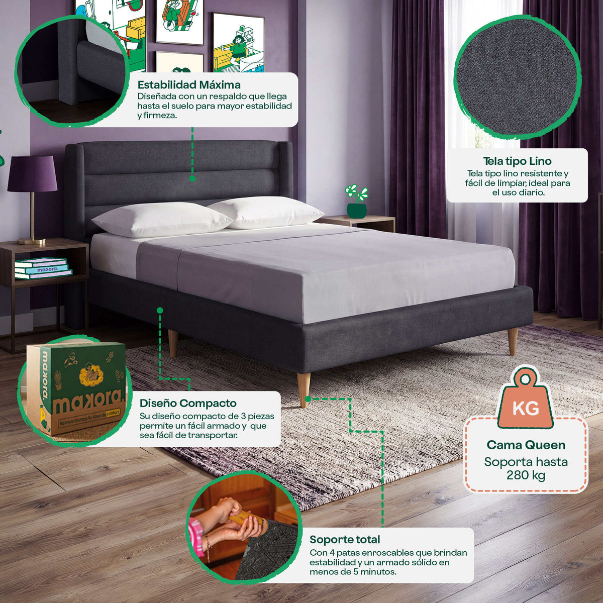 Base de Cama Queen Aroli Oxford | Makora