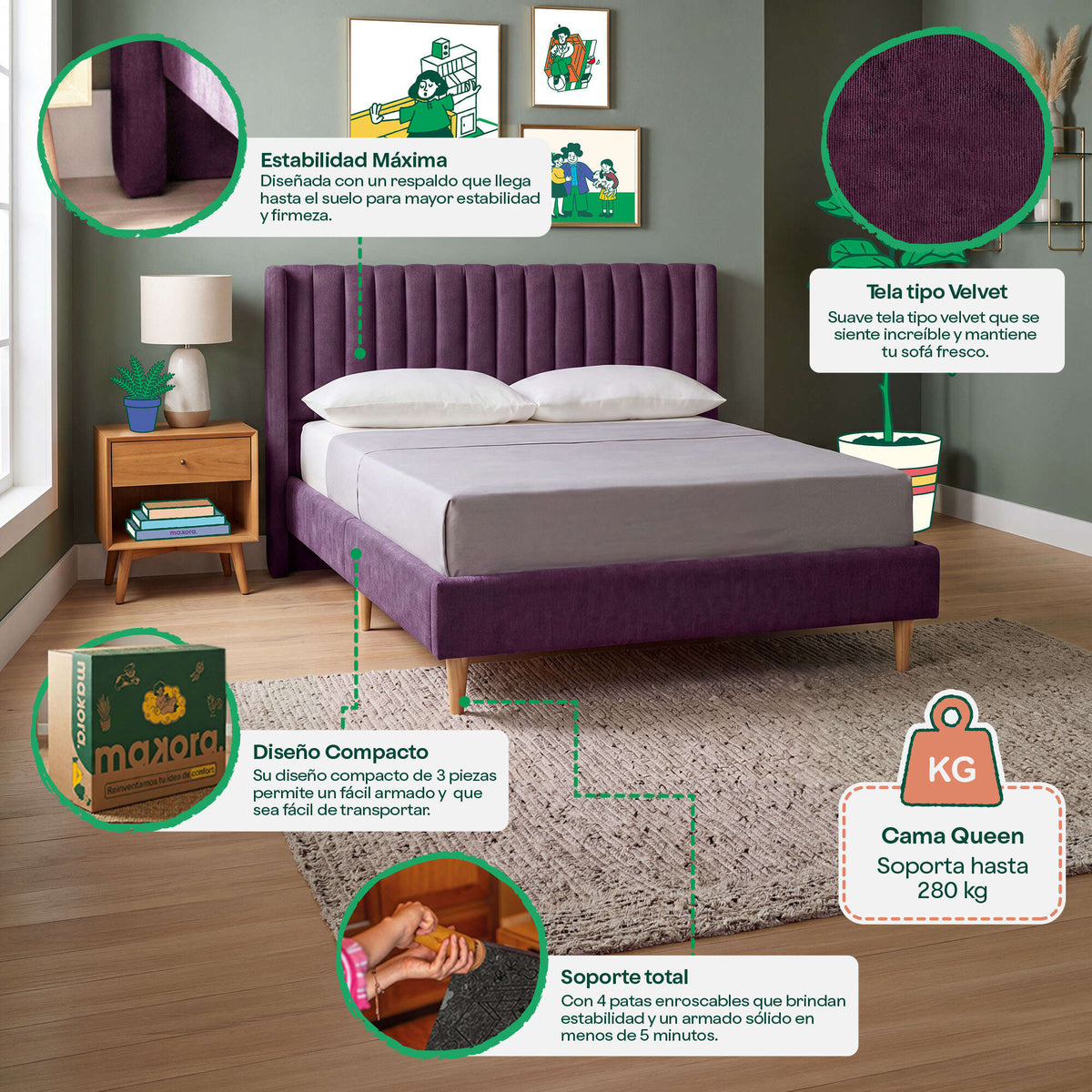 Base de Cama Queen Bruma Morado | Makora