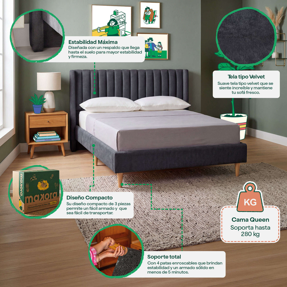 Base de Cama Queen Bruma Oxford | Makora